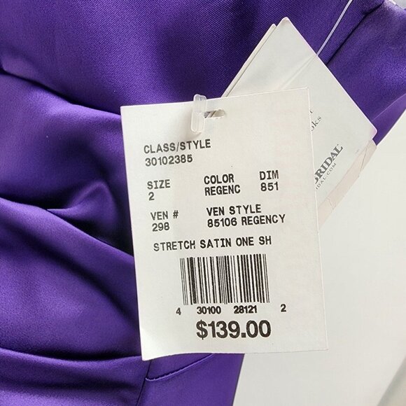 David's Bridal Dress Size 2 Women’s Purple One-Shoulder Stretch Satin New - Picture 6 of 14